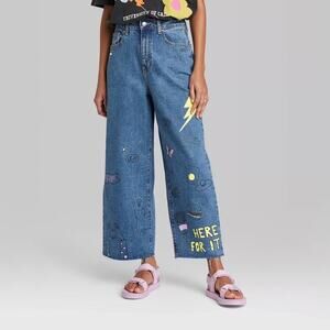 Wild Fable Jeans High Rise Wide Leg Ankle Graphic Denim 28R 27x25